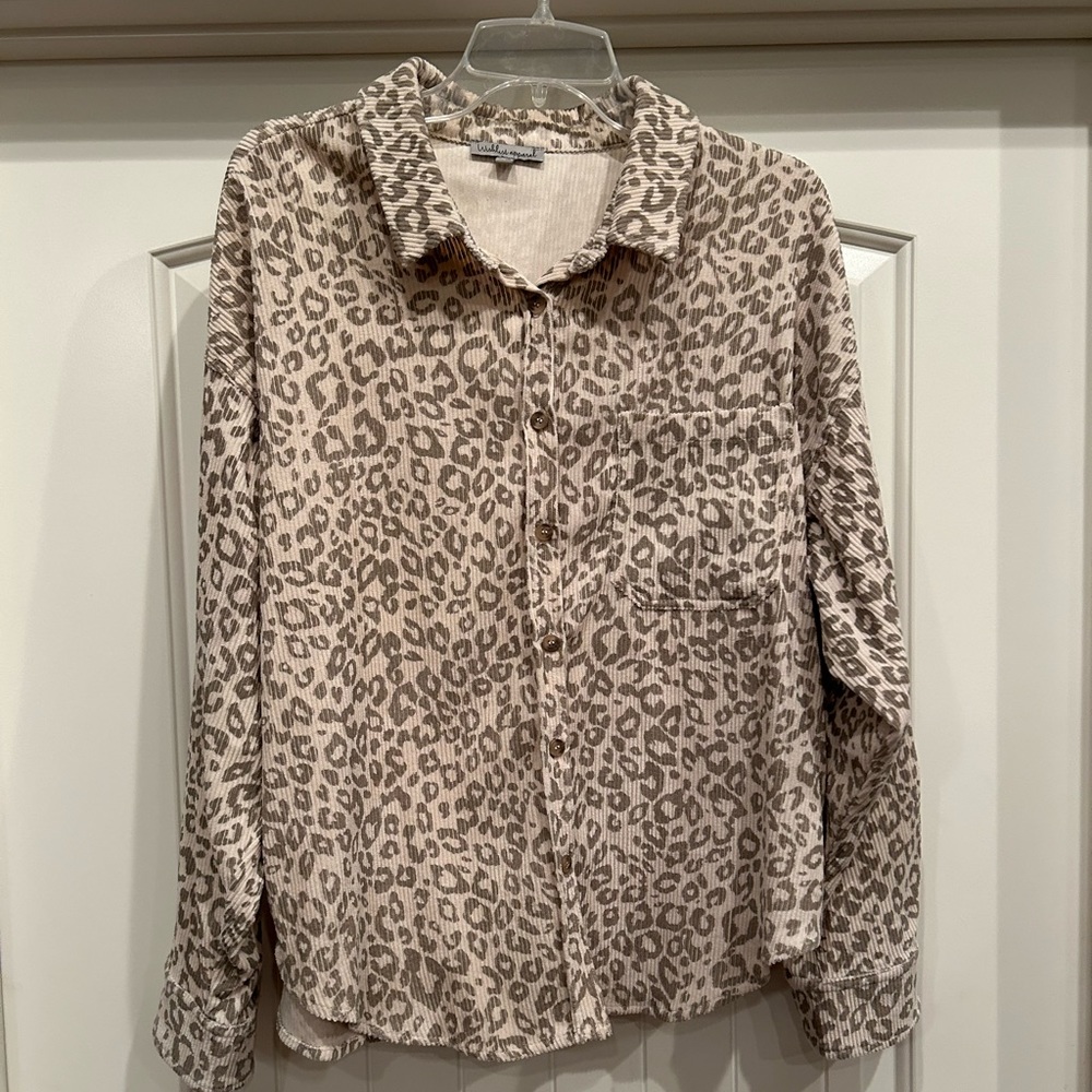 Wishlist apparel Corduroy Shirt  || Color: Cream with Gray Leopard || Size: S/M